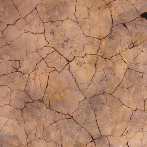 Detail einer rissigen, erdigen Oberfläche in Braun, erscheint einem wie die Dürre.